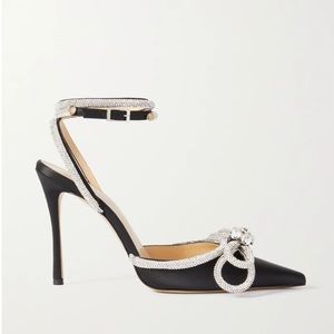 Mach & Mach Double Bow crystal-embellished silk-satin point-toe pumps